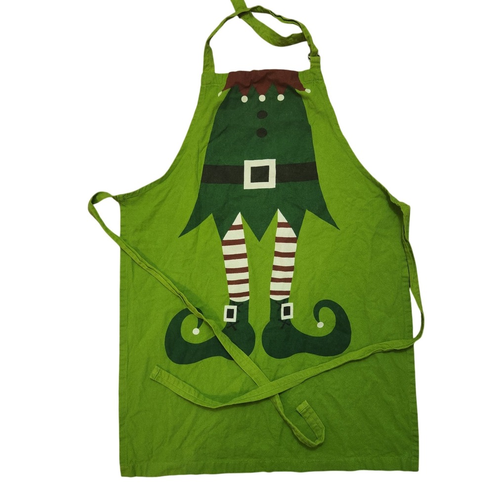 Christmas Elf Apron Holiday‎ Green Red Striped Kitchen Cooking Hobby Lobby